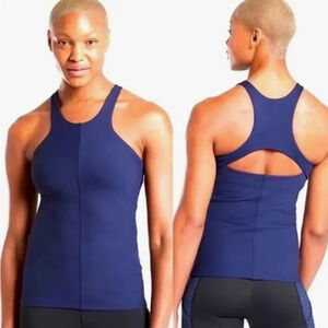 Athleta high neck navy tank top with‎ cut out size XS. Blue With Padding B0053